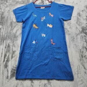 Vintage Tia Designs‎ Dress Womens M Blue Short Sleeves Embroidered Heels Pockets